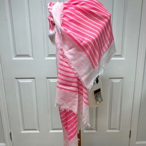 Steve Madden Pink and White Striped Oversized Scarf or Wraps - 74"x40" - NEW.‎